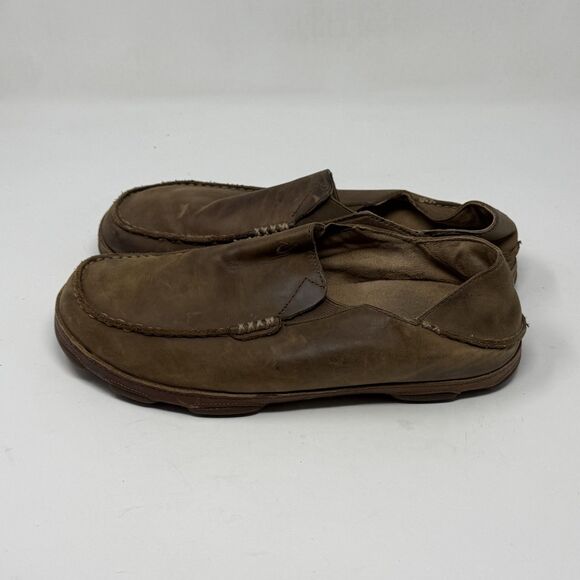 OluKai Moloa Shoes Mens 10 Brown Leather Slip On Moc Toe Casual Loafers main image 5